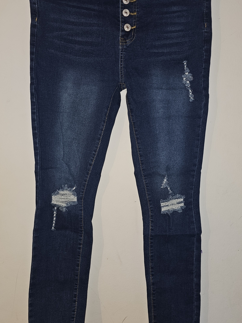Women’s Dark Blue Distressed High-Rise Skinny Jeans